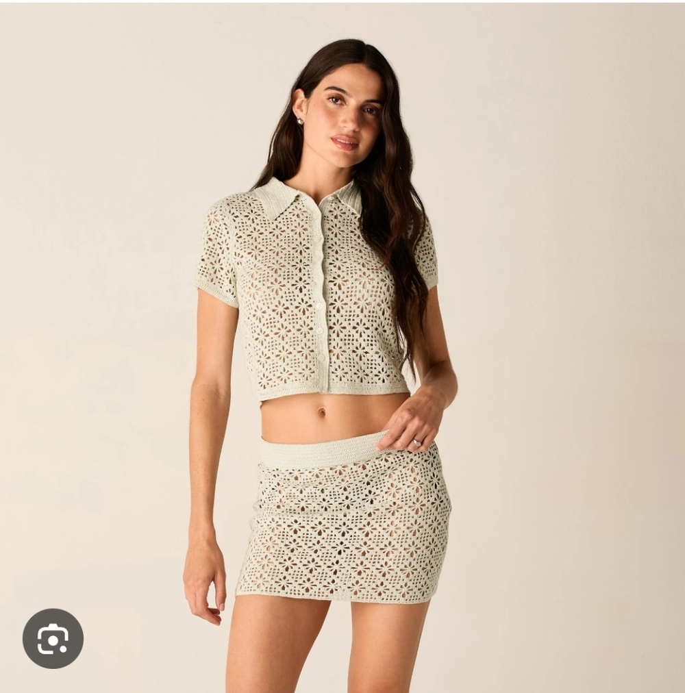 New KITH SET Women Rhea Knitt Polo Top And Mini Skirt